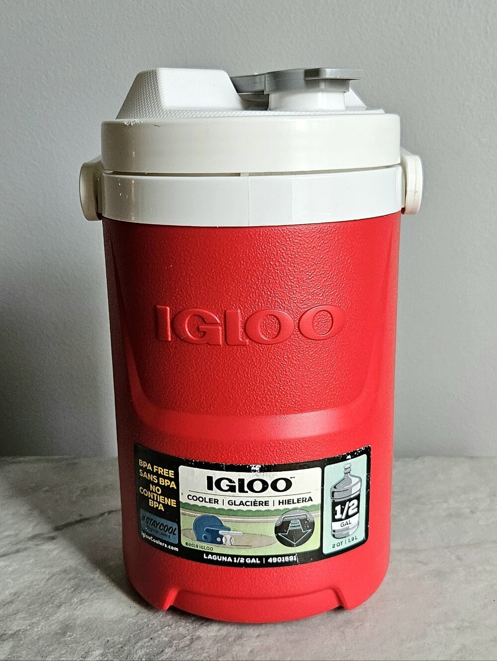 Vintage 90s Igloo Laguna 1/2 Gallon Water Jug Cooler Red White